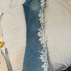 Blue Jeans with White Lace Trim
